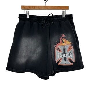 Inaka Power Mens Graphic Sweat Shorts Sz XXL Black Red Drawstring Elastic Waist
